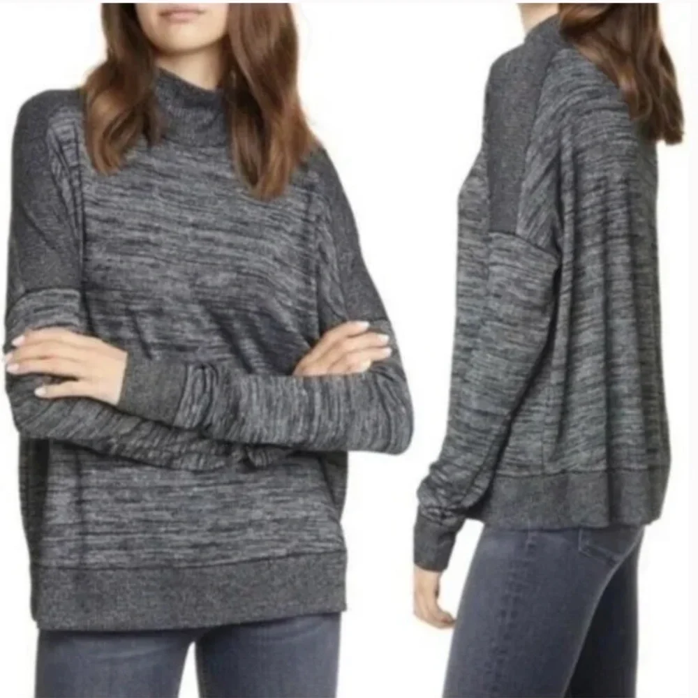 Rag & Bone Avryl Marled Mockneck Sweater Size Small Black Gray - Picture 2 of 7